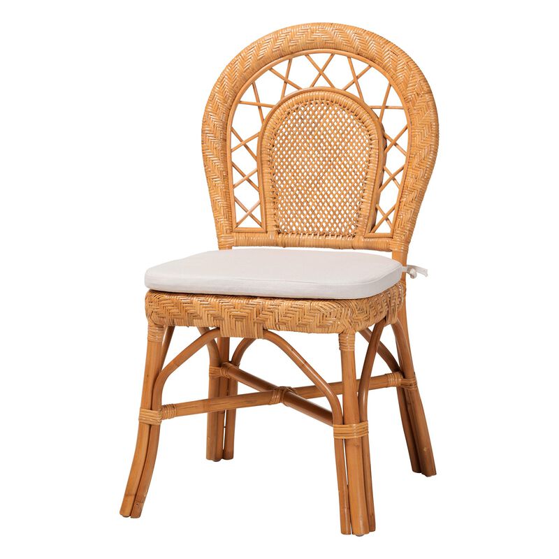 bali & pari Adam Natural Rattan Dining Chair with Curved Backrest and Removable Cushion - Handwoven Wicker Accent Chair for Dining Room or Kitchen