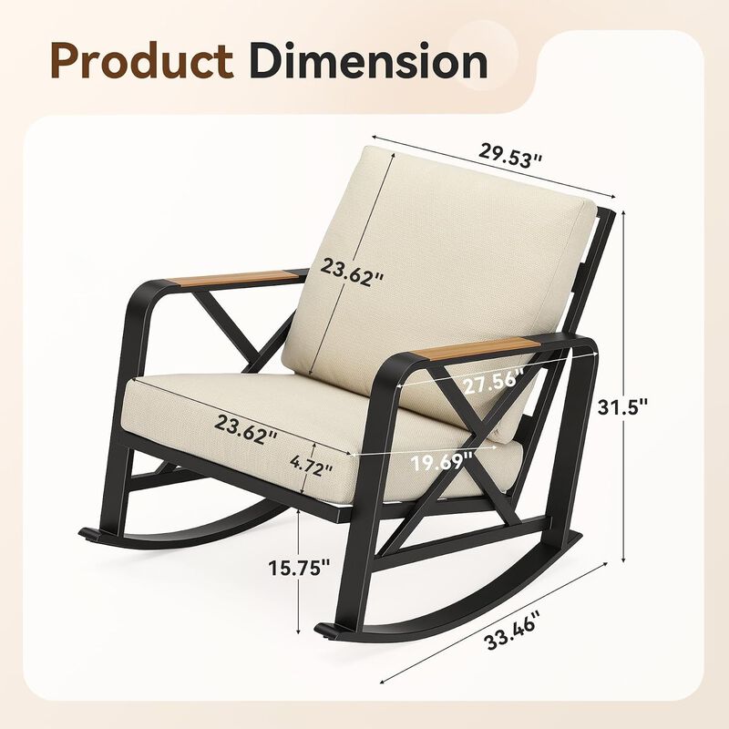 Tribesigns Metal Patio Rocking Chair Outdoor Furniture image number 4