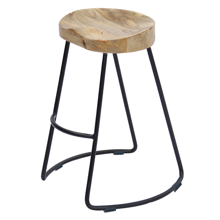 Wooden Saddle Seat Barstool with Metal Legs, Large, Brown and Black