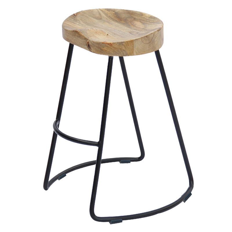 Ela Mango Wood Bar Stool, Saddle Seat, Iron Frame image number 8