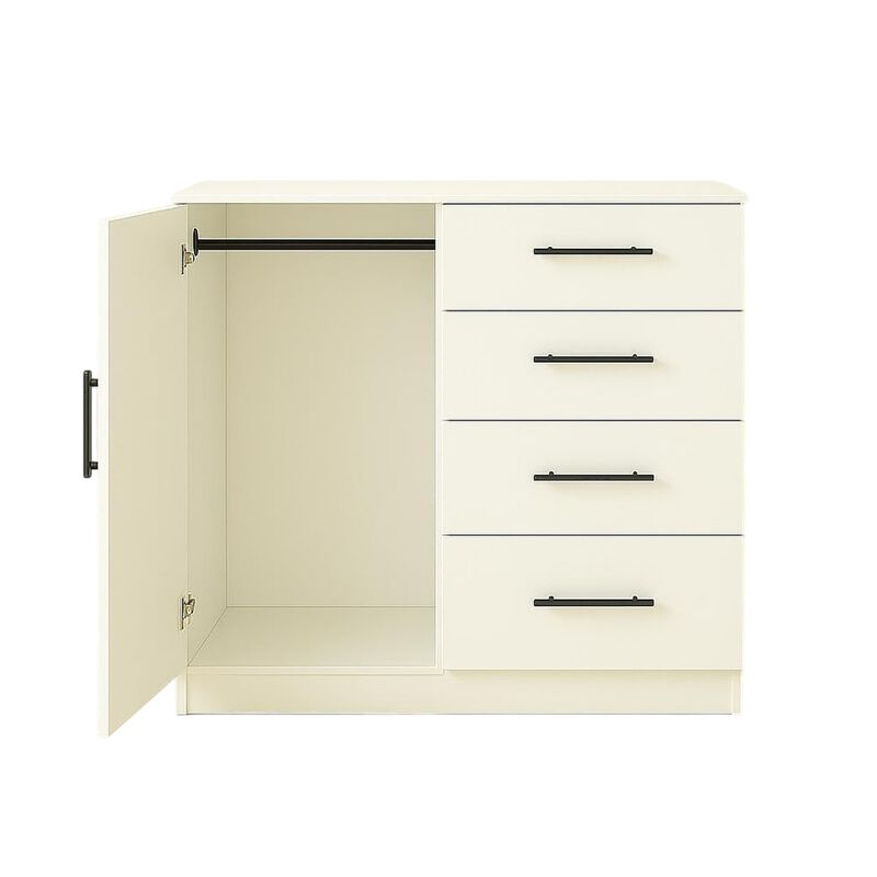 Roby Large Dresser Chest, 4 Drawers w Cabinet, 47 Inch, White Melamine