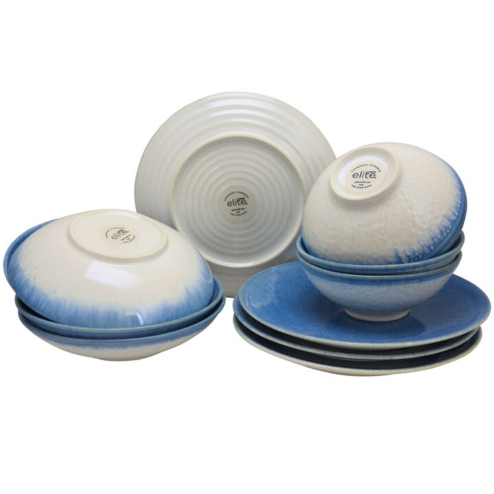 Gibson Elite 12 Piece Ombr&Atilde;&copy; Blue Double Bowl Dinnerware Set