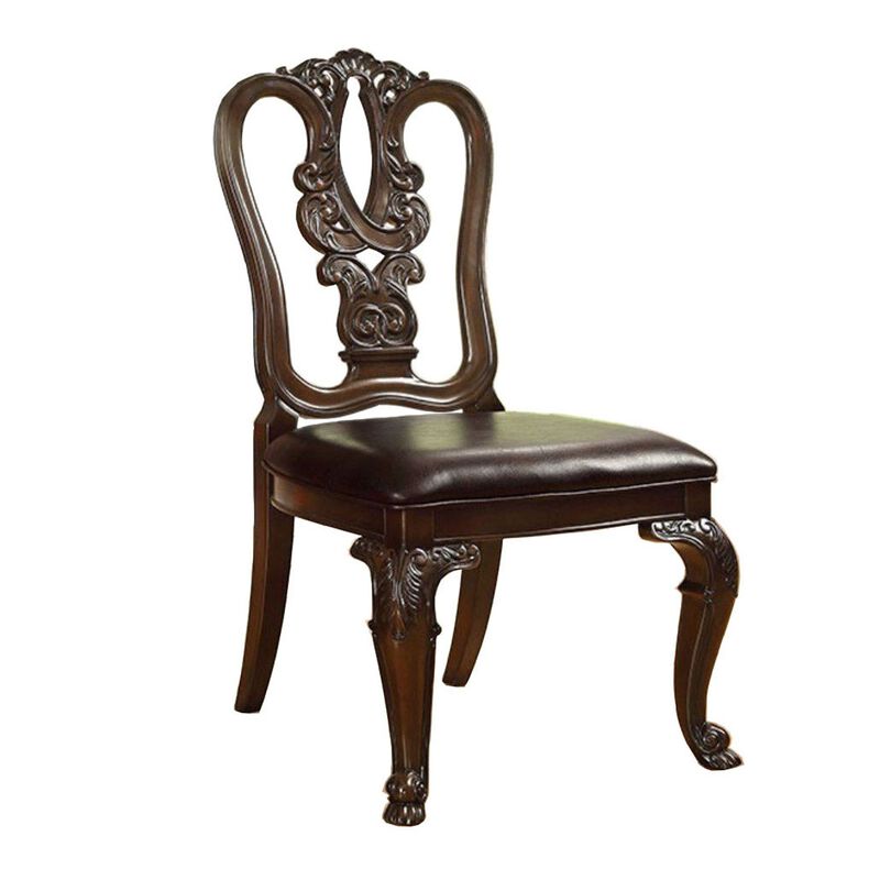 Bellagio Traditional Wooden Carving Side Chair, Set of 2-Benzara