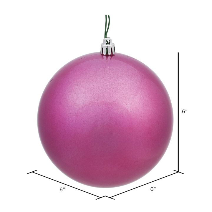 Vickerman N591545DCV Candy Ball Ornaments with Shatterproof UV Resistant, Pre-drilled Cap Secured & Green Floral Wire in 4 per Bag, 6", Mauve