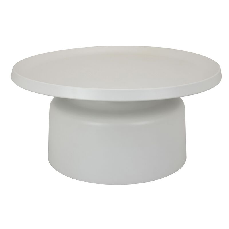 Ricca Plant Stand Table, White Metal, Round 29 Inch Top, Pedestal Base