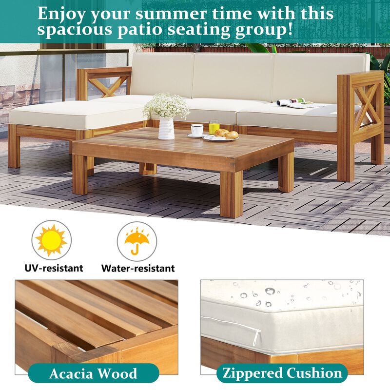 Mondawe Outdoor 5-Piece Acacia Wood Patio Sofa Set With Fabric Cushions And Pillows,Garden Lounging