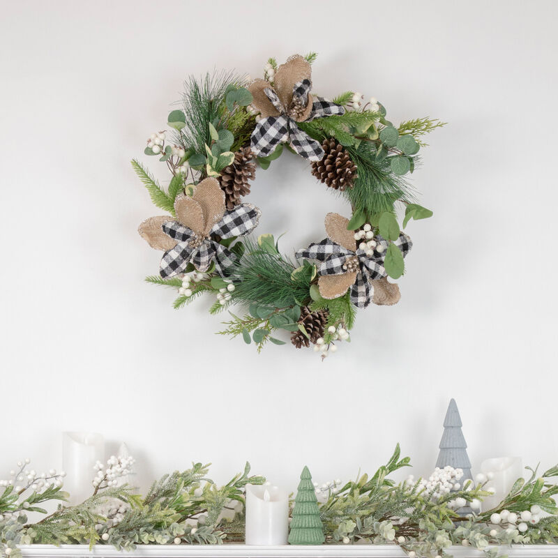 Magnolia and Frosted Pine Cones Artificial Christmas Wreath -  22-Inch  Unlit image number 1