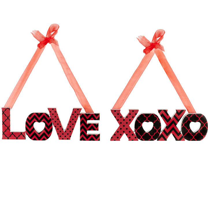 Wooden LOVE and XOXO Valentine's Day Wall Decorations - 8" - Red and Black - Set of 2