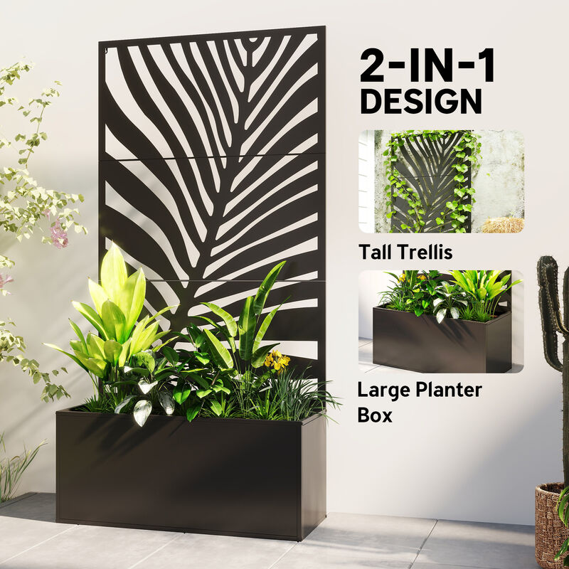 Hivvago Large Raised Garden Planter with Leaf Cut-Out Trellis image number 3