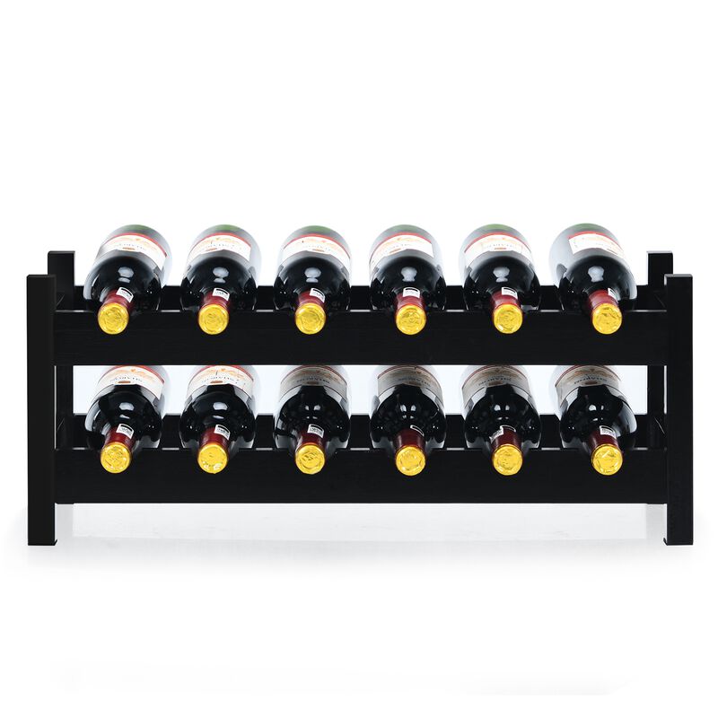 2-Tier 12 Bottles Bamboo Storage Shelf  Wine Rack-Brown image number 4