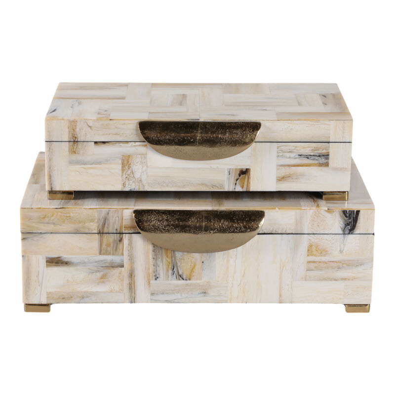 S/2 12/14" Marbled Resin Footed Boxes, Tan Multi image number 3