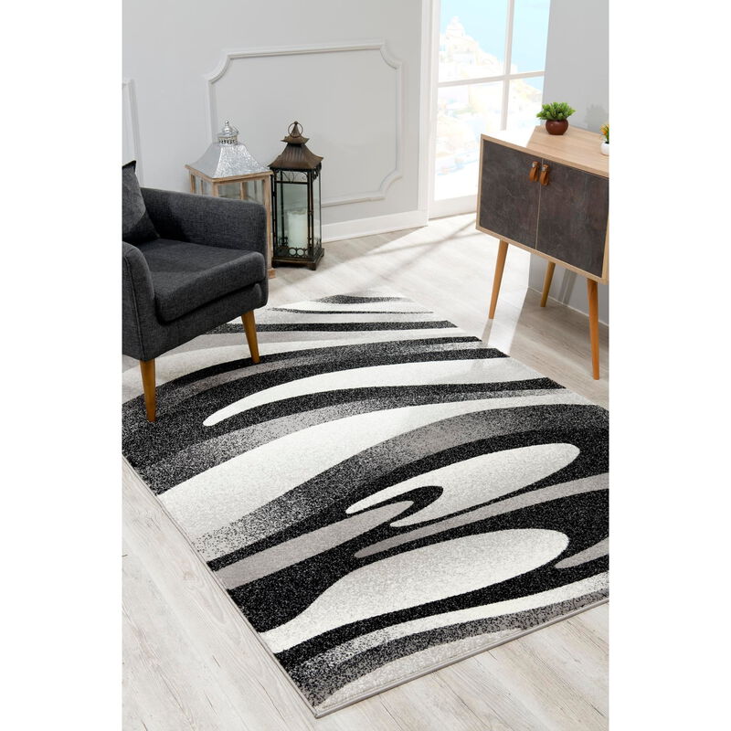 Rug Branch Mizuho Contemporary Abstract Wave Black Grey Indoor Doormat Rug