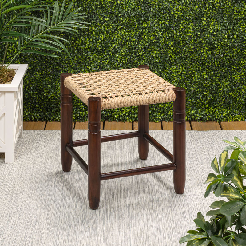 Columnar Casual Bohemian Handcrafted Teak Wood Backless Indoor/Outdoor Stool with Synthetic Woven Rattan Seat image number 8