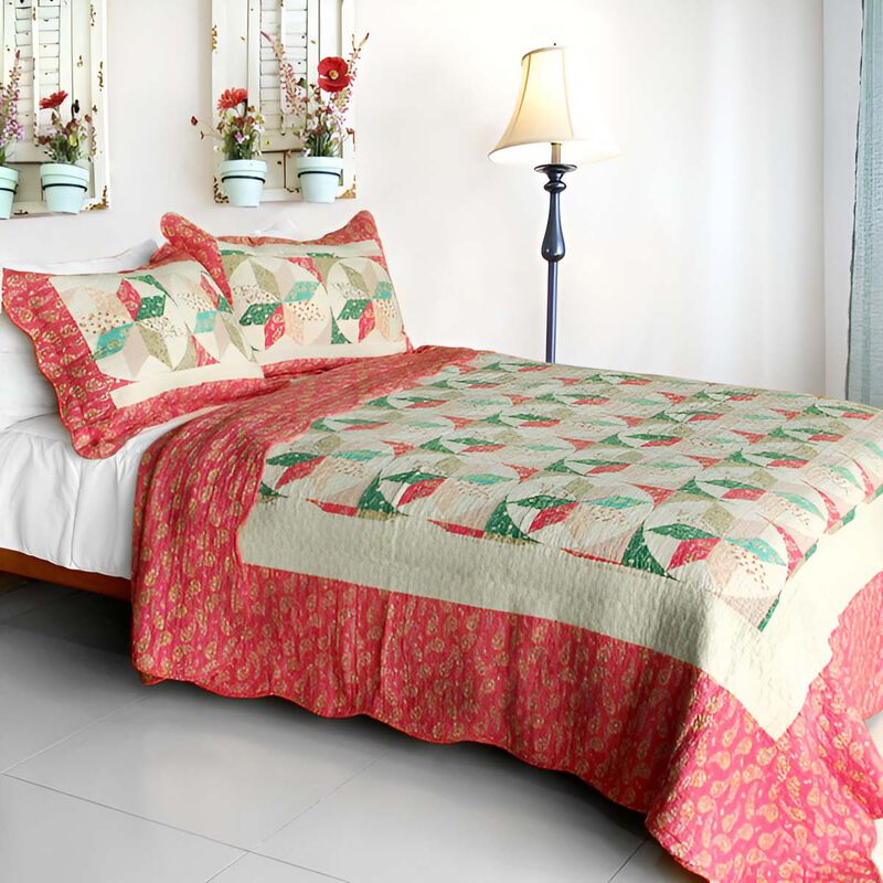Cotton 3PC Vermicelli Quilted Printed Quilt Set Queen Size Soft Bedding Set image number 0