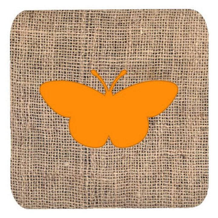 Caroline's Treasures BB1044-BL-OR-FC Butterfly Burlap and Orange Foam Coasters (Set of 4), 3.5 H x 3.5 W, Multicolor