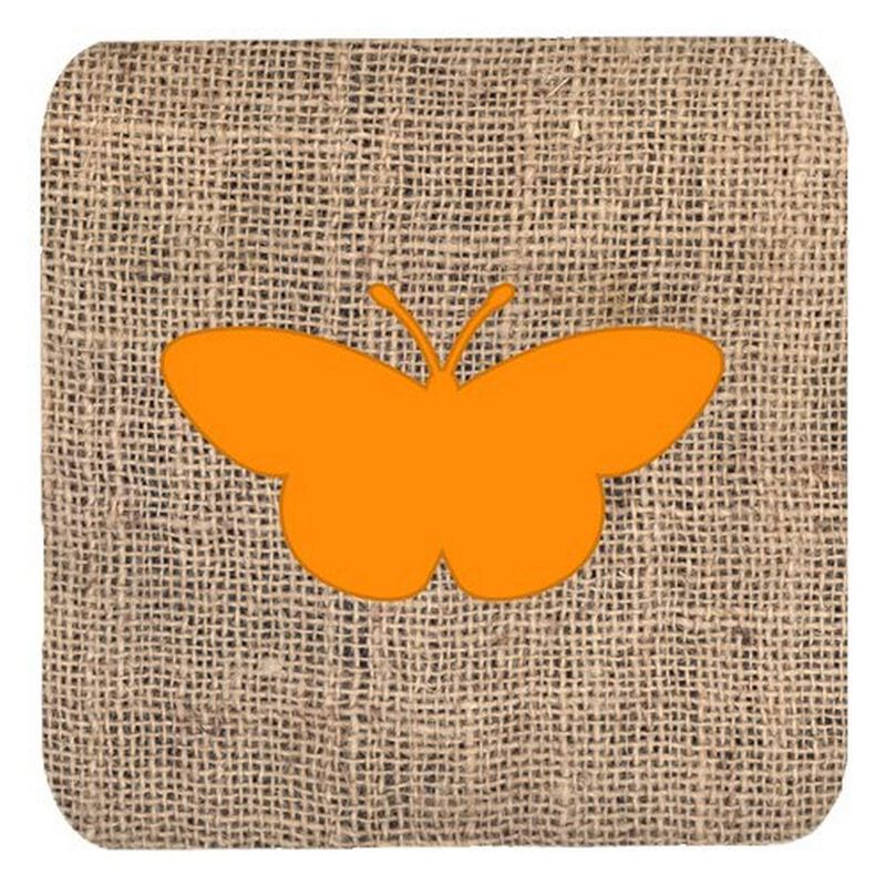 Caroline's Treasures BB1044-BL-OR-FC Butterfly Burlap and Orange Foam Coasters (Set of 4), 3.5 H x 3.5 W, Multicolor