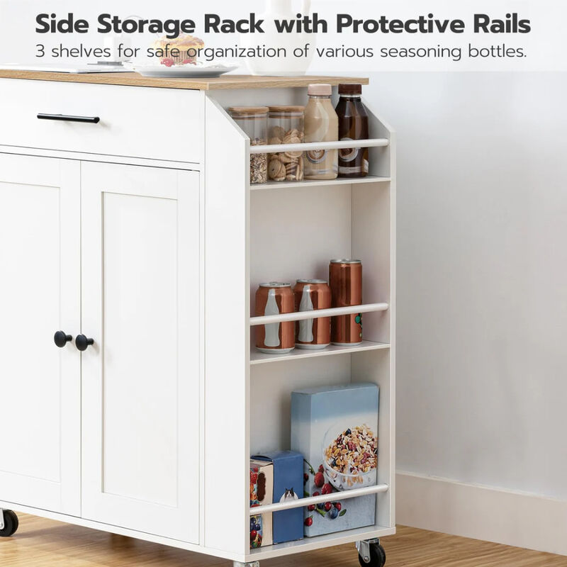 Kitchen Island Cart with Power Outlet, Spice Rack and Storage Drawers image number 5