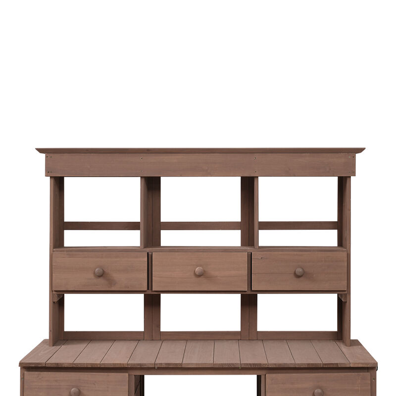 Garden Potting Bench Table, Rustic and Sleek Design with Multiple Drawers and Shelves for Storage, Brown