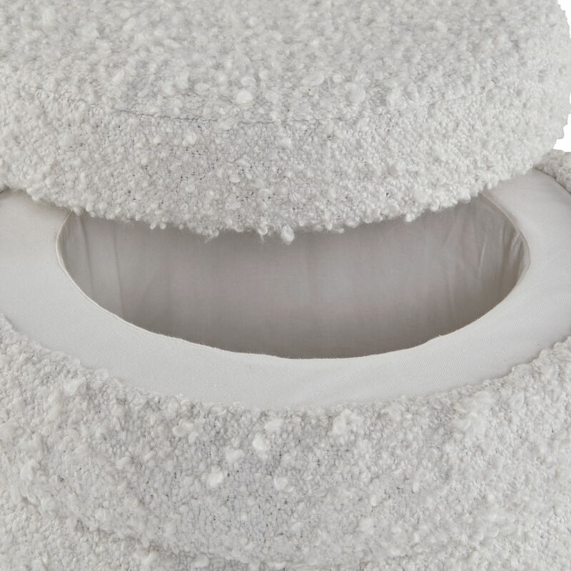 Storage Ottoman, 18 Inch, Removable Top, Polyester Upholstery, White - Benzara