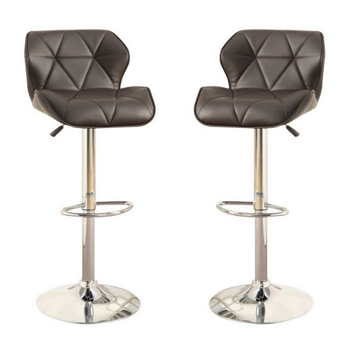Barstool with Gaslight In Tufted Leather Dark Brown Set of 2-Benzara