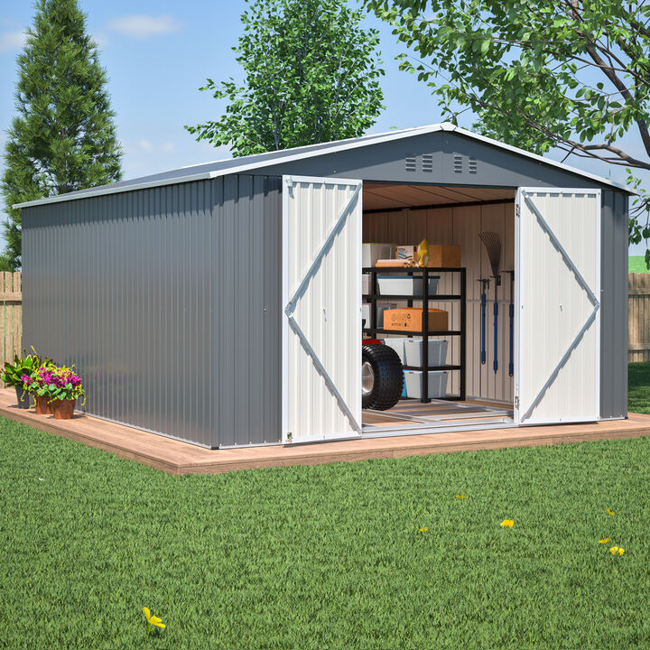 11x13 FT Metal Storage Shed with Reinforced Floor Frame
