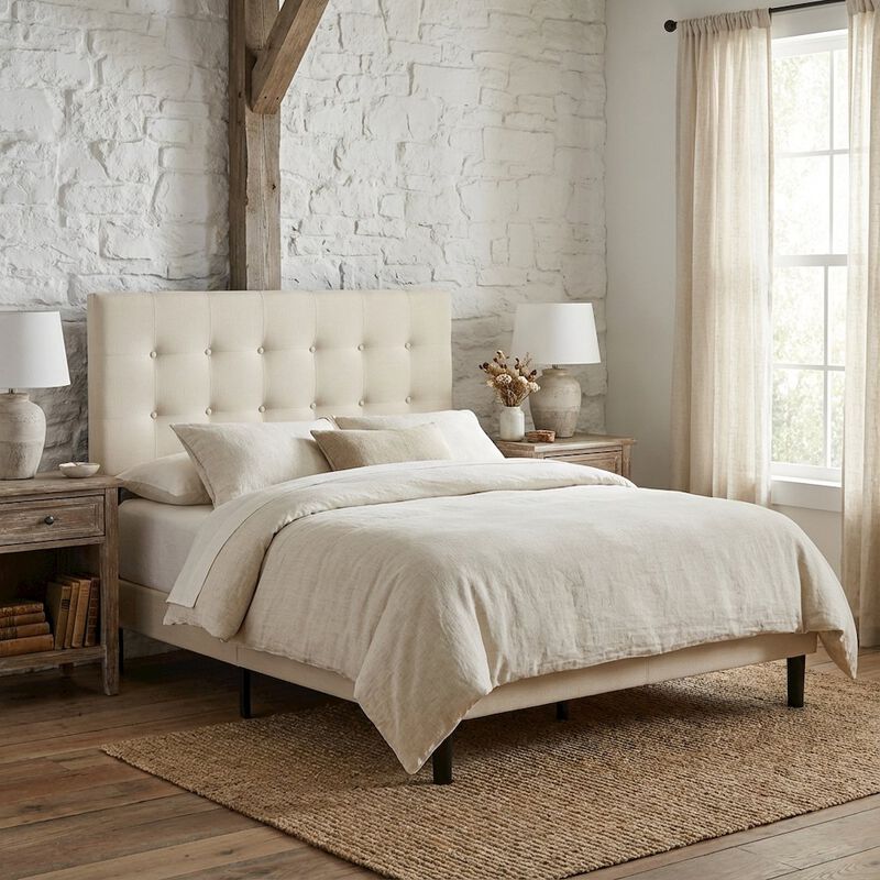 Upholstered Queen Headboard with Fabric Cover and Padded Design for Comfort image number 2