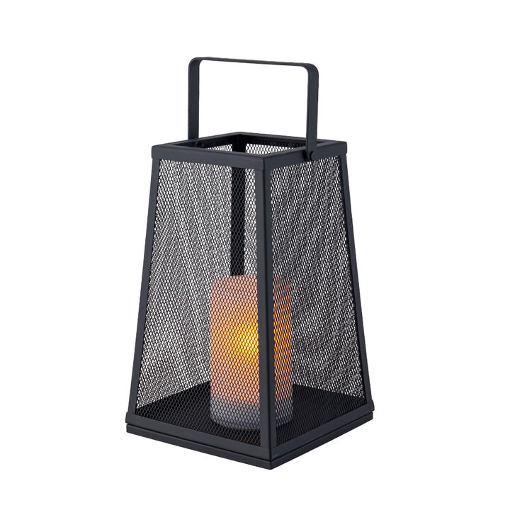 H10" Solar Outdoor Lantern with Flickering Candle Light Modern Metal Mesh Patio Lantern with Handle Solar Powered Decorative Lantern for Garden Deck Pathway Camping