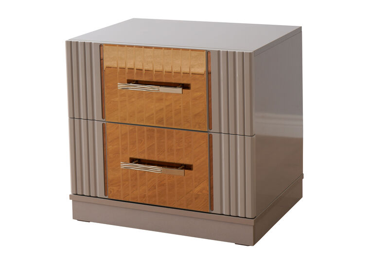 Lorenzo Modern Nightstand with Bronze Mirror Accents and Storage Drawers image number 7
