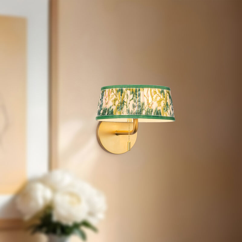 Scout 7-in Damp-Rated Wall/Vanity Light with Patterned Pleated Linen Shade image number 1