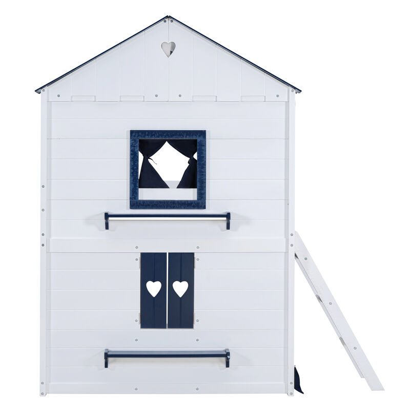 Merax Bunk Wood House Bed with Tent