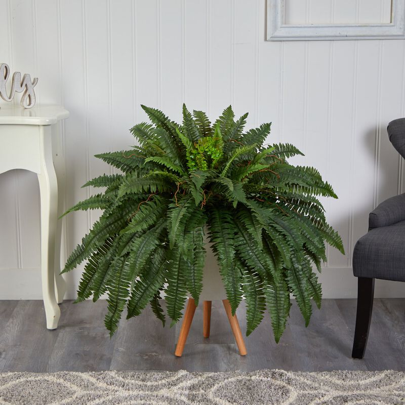 Hivvago 2.5" Boston Fern Artificial Plant in White Planter with Legs
