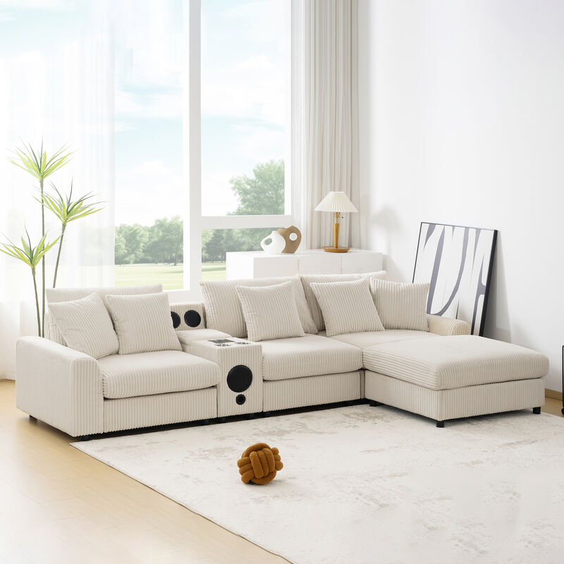 Merax Corduroy Sectional Sofa with Bluetooth Speakers