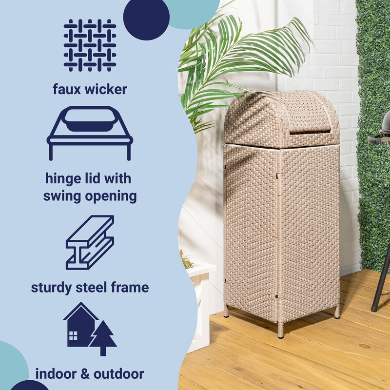 Ellison All-Weather Wicker/Metal Swing Top Hideaway Outdoor Trash Can