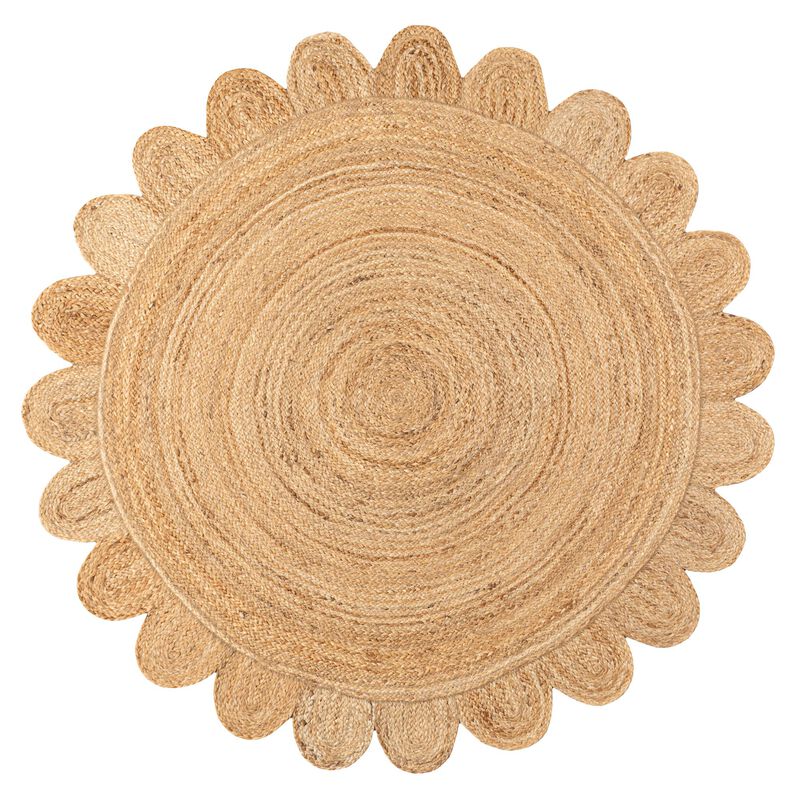 Petal Boho Jute Scalloped Circle Natural Area Rug