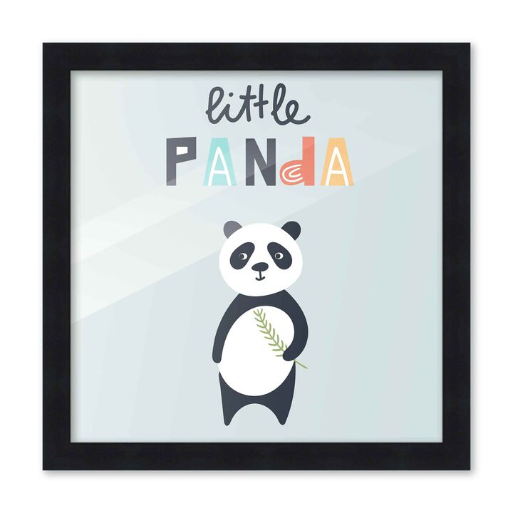 10x10 Framed Nursery Wall Art Little Panda Poster In Black Wood Frame For Kid Bedroom or Playroom