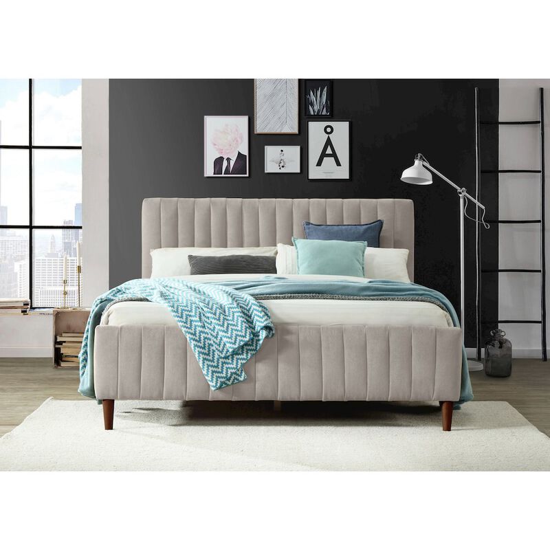 Omax Decor Spencer Wood/Fabric Upholstered Queen Platform Bed in Taupe Gray