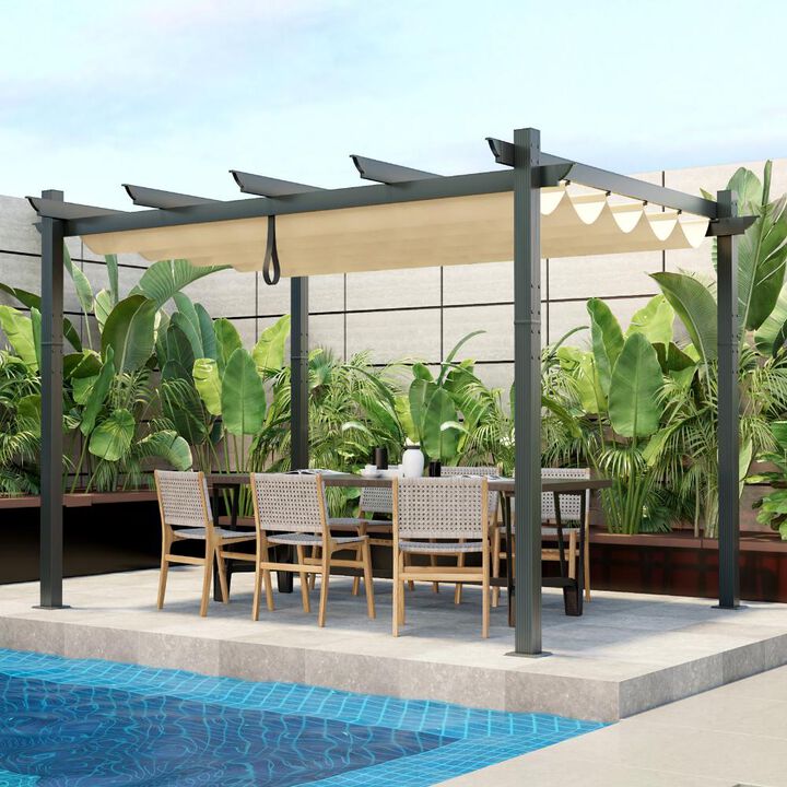 Modern Outdoor Sturdy Pergola Gazebo with Retractable Canopy