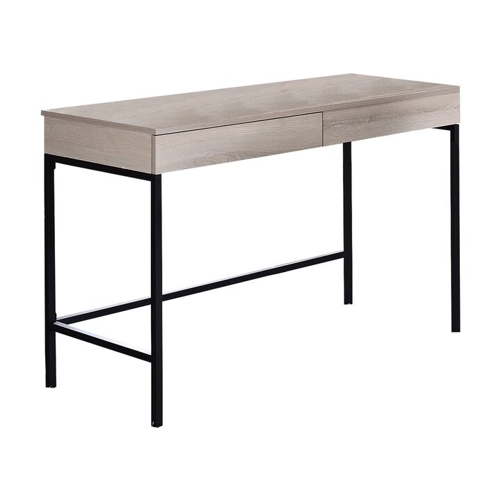 Wooden Desk with 2 Drawers and Metal Frame, Washed White and Black-Benzara