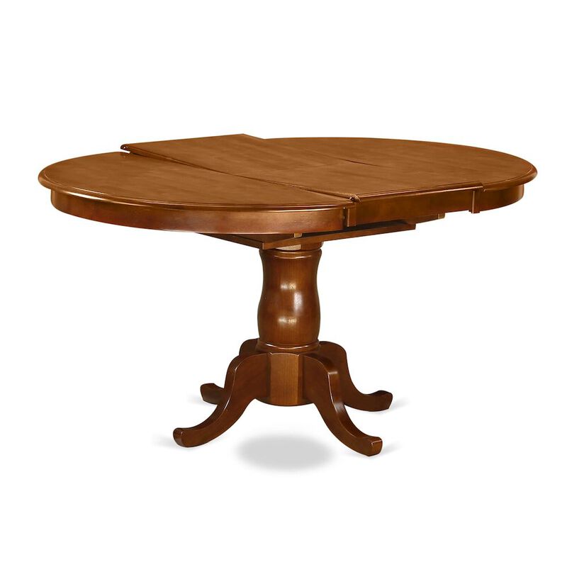 Portland Single Pedestal Oval Dining table with 18" extension butterfly leaf in Saddle Brown Finish