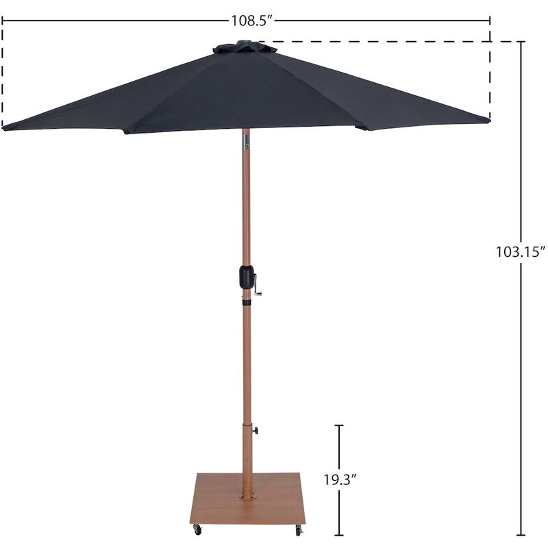 Meridian Furniture Fiji Black Fabric / Teak Aluminum Patio Umbrella with Base Sets