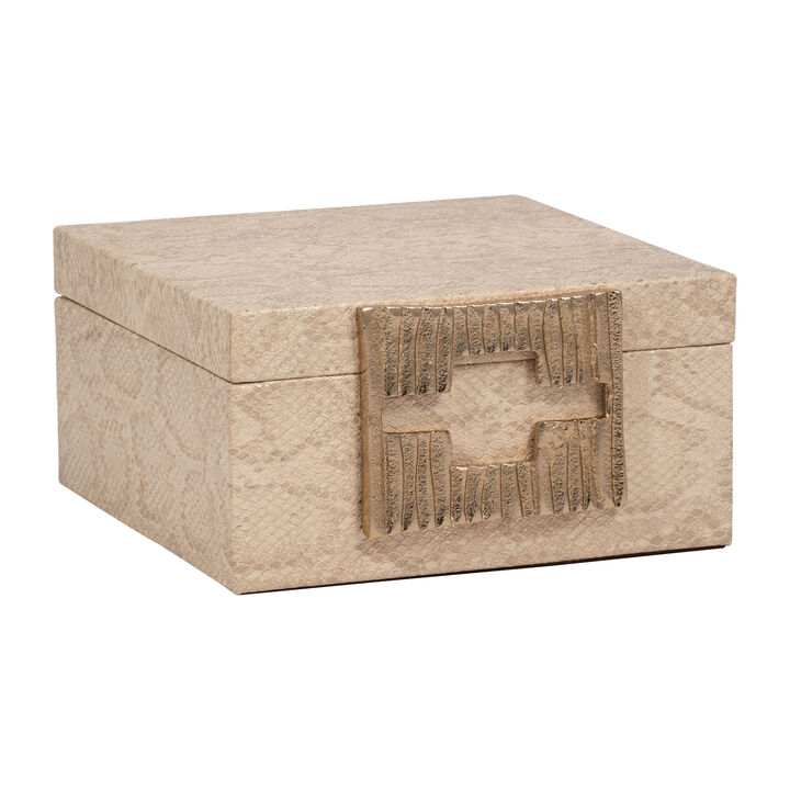 8" Square Metallic Box, Nude