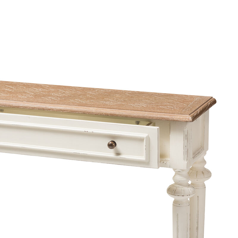Baxton Studio Marquetterie Oak And White Wash Distressed Finish Wood Two Tone Console Table