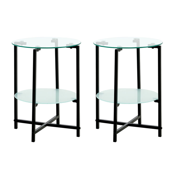 2-Piece Set Tempered Glass End Table & Round Coffee Table for Bedroom, Living Room, Office - Modern Design, Sturdy Construction, Stylish & Functional Furniture