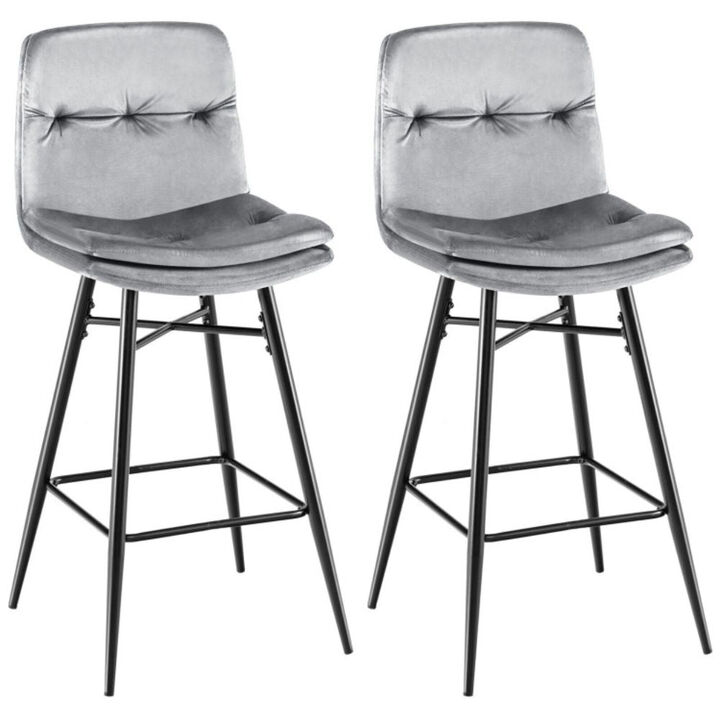 Hivago 2 Pieces 29 Inch Velvet Bar Stools Set with Tufted Back and Footrests