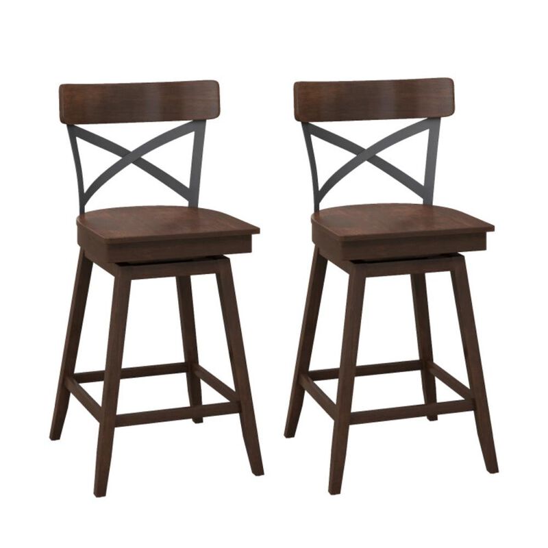 Hivvago Set of 2 Wooden Swivel Bar Stools with Open X Back and Footrest