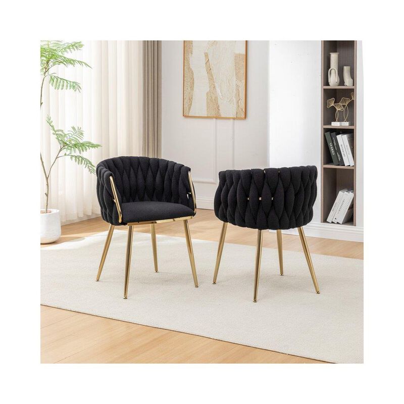 Best Quality Furniure Black Boucle Fabric With Gold Base Side Chairs, Set Of 2