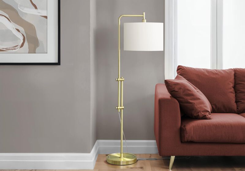 Monarch Specialties 9761 Cream, Contemporary Lighting 63" H Floor Lamp Brass Metal Ivory Shade, 20" L x 14" W x 63.5" H, Gold image number 1