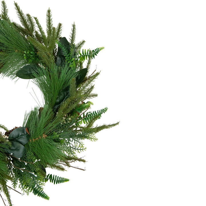 Long Needle Pine and Mixed Foliage Artificial Christmas Wreath  25-Inch  Unlit