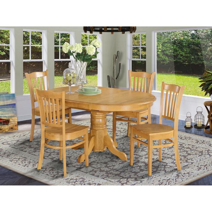5 Pc Dining Room Set for 4 – Table with Leaf and 4 Dining Chairs