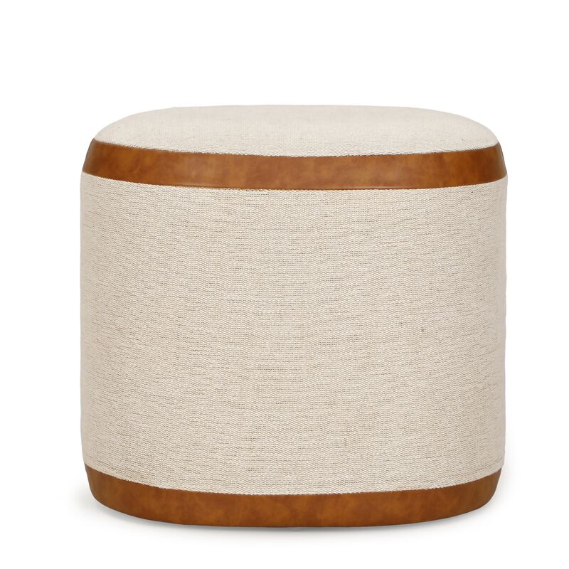 Huche Cotton Jute and Vegan Leather Oval Ottoman image number 3